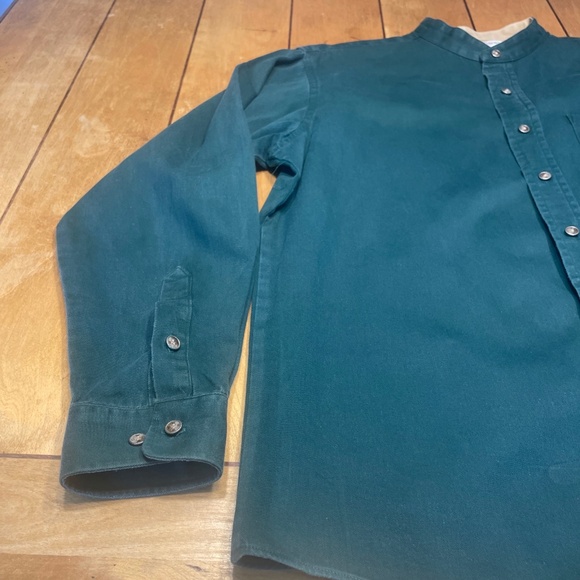 King Ranch Band Collar Button Up Shirt Size Large Color Green Made in USA - Picture 2 of 14